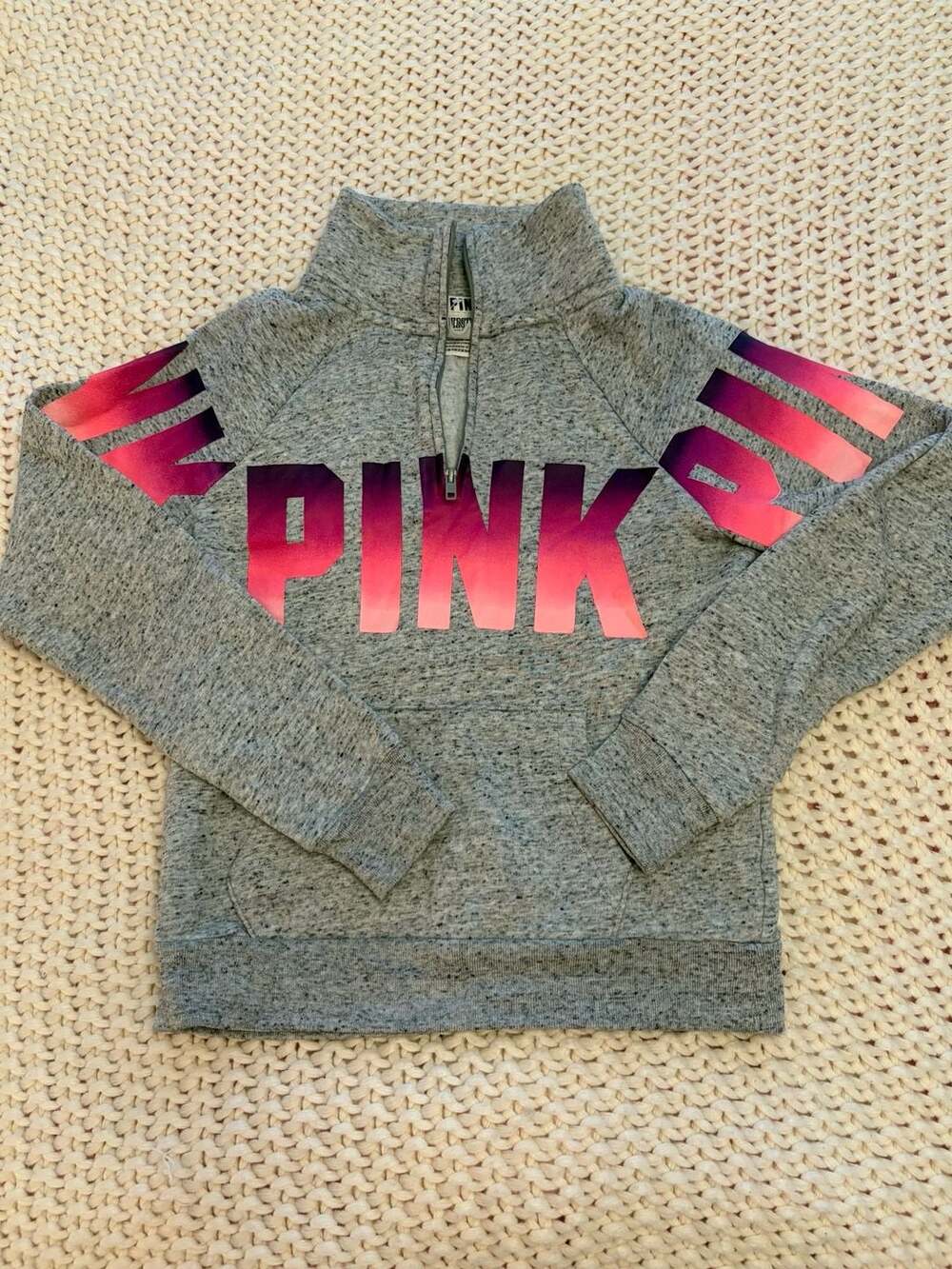 Victoria's Secret PINK Quarter Zip Sweatshirt Size XS Grey